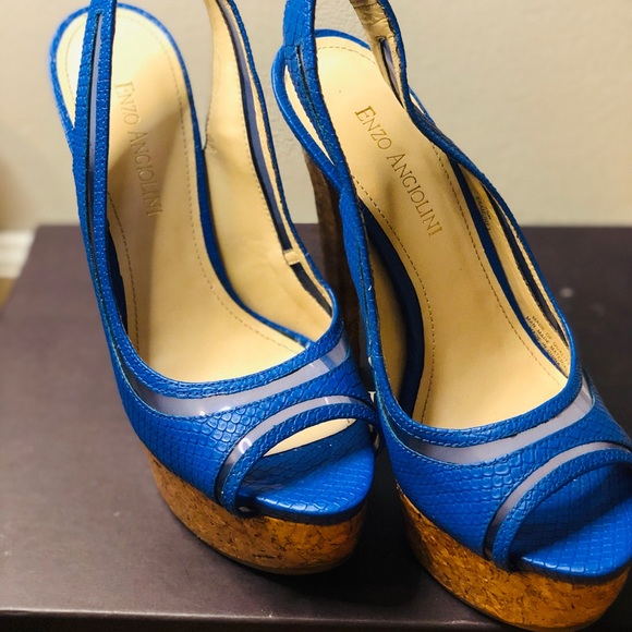 Enzo Angiolini | Peep Toe Blue Slingback Heels - Picture 9 of 14